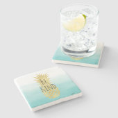 Glam Gold Ananas Aqua Steinuntersetzer (Seitenansicht)