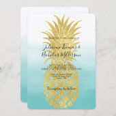 Glam Gold Ananas Aqua Wasserfarbe Ombre Wedding Einladung (Vorne/Hinten)