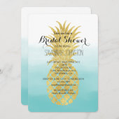 Glam Gold Ananas Aqua Watercolor Brautparty Einladung (Vorne/Hinten)