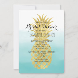 Glam Gold Ananas Aqua Watercolor Brautparty Einladung