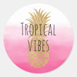 Glam Gold Ananas Pink Wasserfarbe Ombre Runder Aufkleber