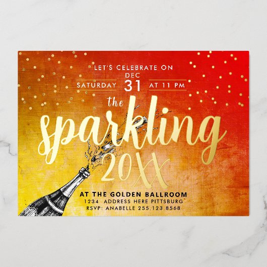 Glam Gold and Red New Year Calligrafy Einladung (Vorderseite)