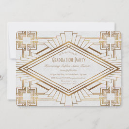 Glam Gold and White Great Gatsby Graduation Party Einladung
