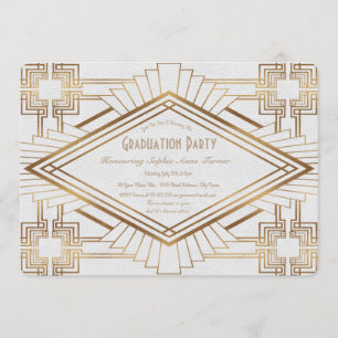 Glam Gold and White Great Gatsby Graduation Party Einladung