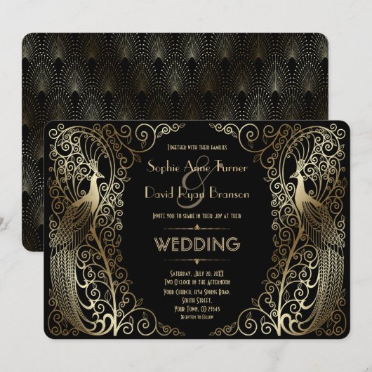 Glam Gold Art Deco Einladung (Vorne/Hinten)