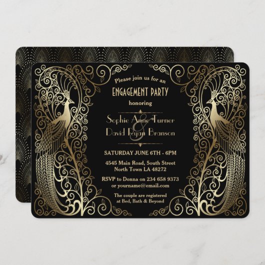 Glam Gold Art Deco Engagement Einladung (Vorne/Hinten)