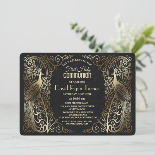 Glam Gold Art Deco Frieden Einladung (Stehend Vorderseite)