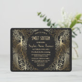 Glam Gold Art Deco Friedenssicherungen 16 . Geburt Einladung (Stehend Vorderseite)