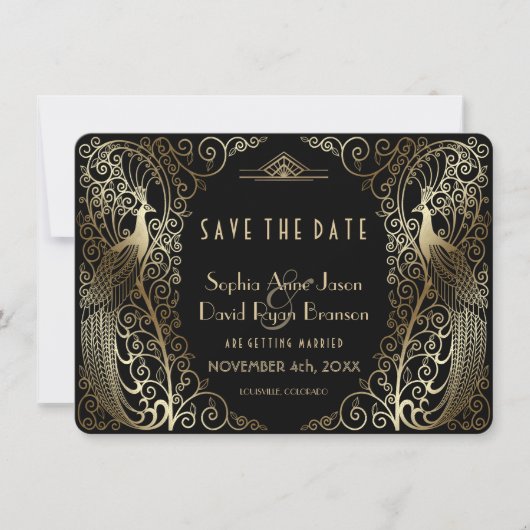 Glam Gold Art Déco-Friedhöfe Hochzeit speichern da Save The Date (Vorderseite)