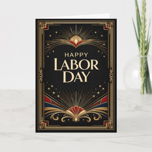 Glam Gold Art Deco Happy Labor Day Karte (Vorderseite)
