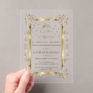 Glam Gold Art Deco Mis Quince Schrift Quinceañera Acryleinladungen