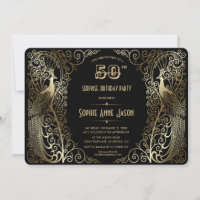 Glam Gold Art Deco Peacocks 50. Geburtstagsparty