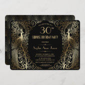 Glam Gold Art Deco Peacocks Einladung zur Geburtst (Vorne/Hinten)