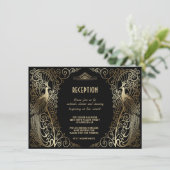 Glam Gold Art Deco Peacocks Senior Empfang Einladung (Stehend Vorderseite)