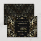 Glam Gold Art Deco Peacocks Senior Wedding RSVP Karte (Vorne/Hinten)