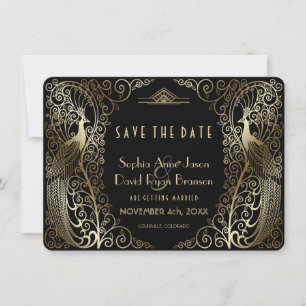 Glam Gold Art Deco Pfauen Hochzeit Save The Date