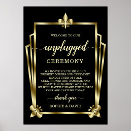 Glam Gold Art Deco Unplugged Wedding Zeremony Sign Poster