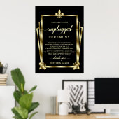 Glam Gold Art Deco Unplugged Wedding Zeremony Sign Poster (Heimbüro)