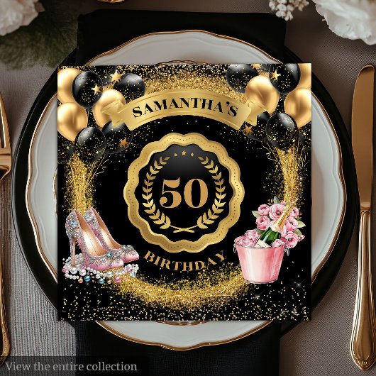 Glam Gold Ballons Napkins mit blush High Heels Serviette