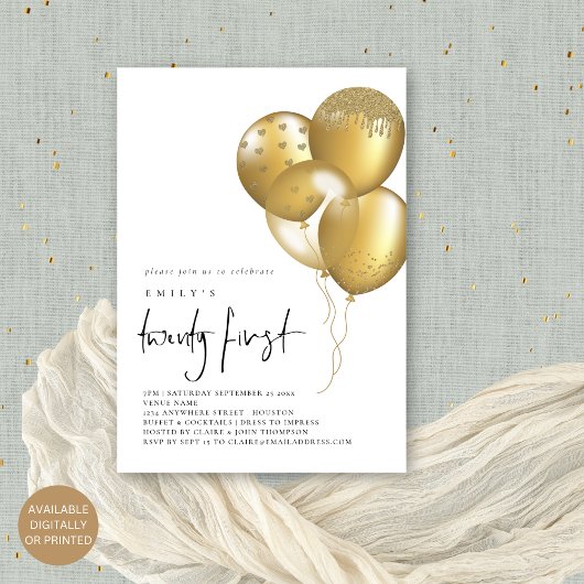 Glam Gold Balloons 21. Geburtstag Party Einladung