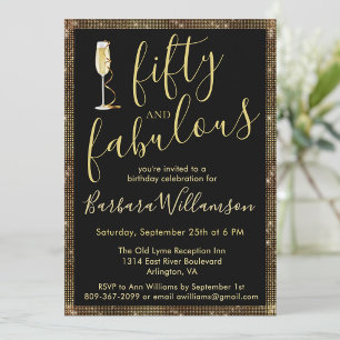 Glam Gold Black 50 & Fabelhaft 50. Geburtstag  Einladung
