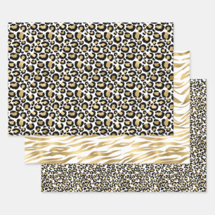 Glam Gold Black Animal Prints Geschenkpapier Set