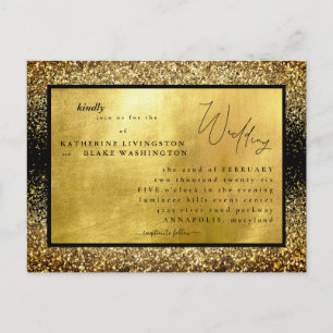 Glam Gold & Black Budget-Hochzeit  Einladungspostkarte
