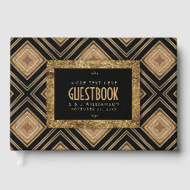 Glam Gold Black Geometric Art Deco Hochzeit Gästebuch