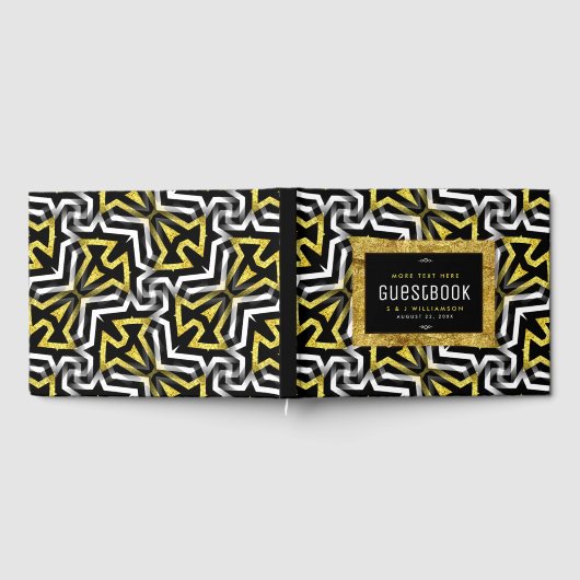 Glam Gold Black Geometric Muster V4 Abschluss Gästebuch (Voll)