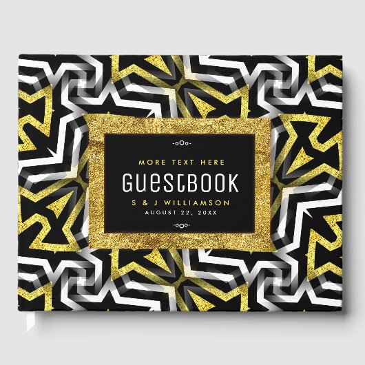 Glam Gold Black Geometric Muster V4 Abschluss Gästebuch (Vorderseite)