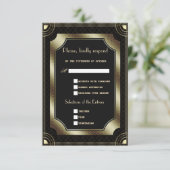 Glam Gold Black Great Art Deco Hochzeit RSVP Karte (Stehend Vorderseite)