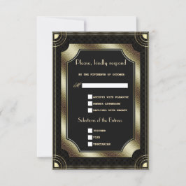 Glam Gold Black Great Art Deco Hochzeit RSVP Karte