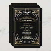 Glam Gold Black Great Gatsby 50 und fabelhaft Einladung (Vorne/Hinten)