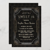 Glam Gold Black Great Gatsby Art Deco 20s SWEET 16 Einladung (Vorne/Hinten)