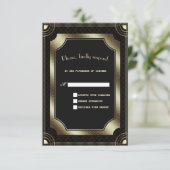 Glam Gold Black Great Gatsby Art Deco Hochzeit RSVP Karte (Stehend Vorderseite)