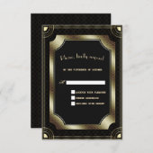 Glam Gold Black Great Gatsby Art Deco Hochzeit RSVP Karte (Vorne/Hinten)