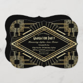 Glam Gold Black Great Gatsby Graduation Party Einladung (Vorne/Hinten)