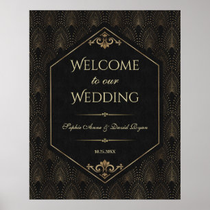 Glam Gold Black Great Gatsby Hochzeits-Willkommens Poster