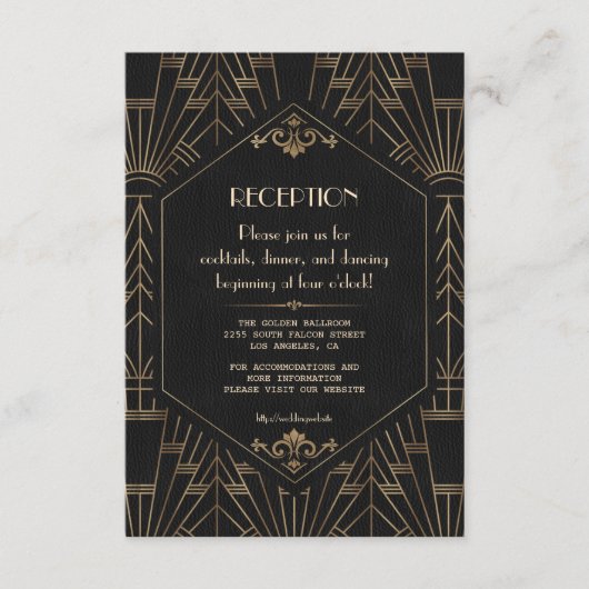 Glam Gold Black Great Gatsby Hochzeitsempfang Begleitkarte (Vorderseite)