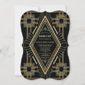 Glam Gold Black Great Gatsby Junggeselinnen-Abschi Einladung (Vorderseite)