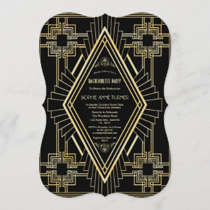 Glam Gold Black Great Gatsby Junggeselinnen-Abschi Einladung