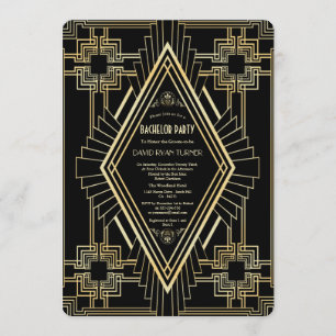 Glam Gold Black Great Gatsby Junggesellenabschied Einladung