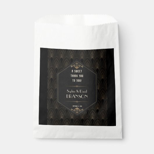 Glam Gold Black Great Gatsby Wedding DANK Geschenktütchen (Vorderseite)