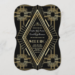 Glam Gold Black Great Gatsby Wedding Einladung
