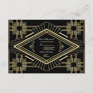 Glam Gold Black Great Gatsby Wedding RSVP