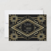 Glam Gold Black Great Gatsby Wedding RSVP (Vorderseite)