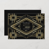 Glam Gold Black Great Gatsby Wedding RSVP (Vorne/Hinten)