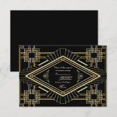 Glam Gold Black Great Gatsby Wedding RSVP Karte (Vorne/Hinten)
