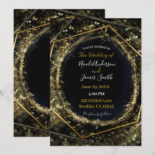 Glam Gold & Black Modern Abstrakt Glam Wedding Einladung