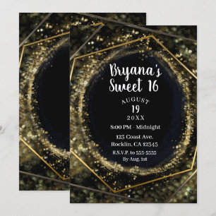 Glam Gold & Black Modernes Abstrakt Glam Sweet 16 Einladung